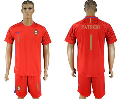 Portugal #1 Patricio Red Goalkeeper Soccer Country Jersey